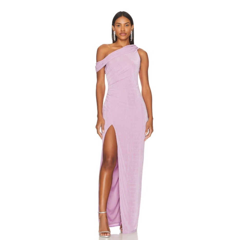NWT‎ Katie May Rhea Gown Lilac One Shoulder Ruched Maxi Dress Size XS